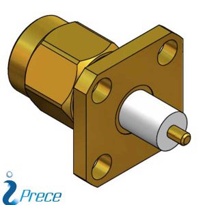 SMA Panel Mount 4-Hole Flange Plug, Receptacle (Extended PTFE)